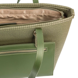 Olive Textured Tote Bag with Zip Closure and Front Pocket