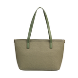 Olive Textured Tote Bag with Zip Closure and Front Pocket