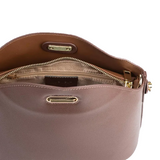 Brown Twist-Lock Handbag with Adjustable Shoulder Strap
