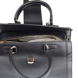 Black Satchel Handbag with Twist Lock and Shoulder Strap