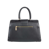 Black Satchel Handbag with Twist Lock and Shoulder Strap