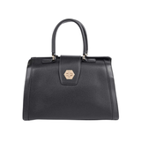 Black Satchel Handbag with Twist Lock and Shoulder Strap