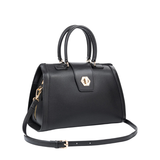 Black Satchel Handbag with Twist Lock and Shoulder Strap